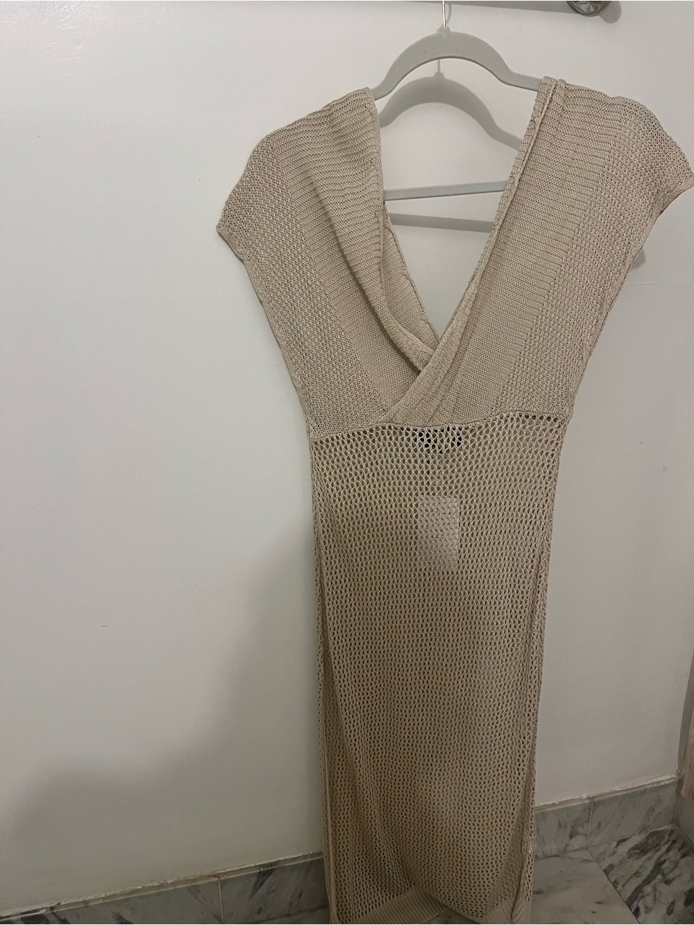 Sleeveless V-Neck Knit Maxi Dress in Beige